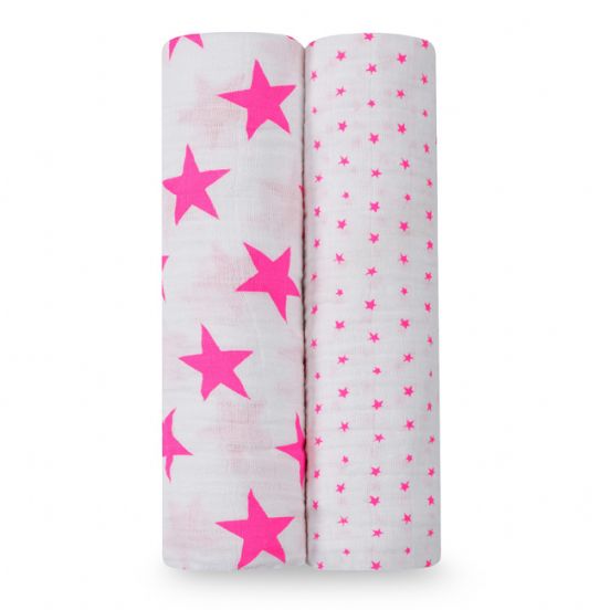 Aden and Anais - fluro pink 2-pk swaddle - Artock Australia