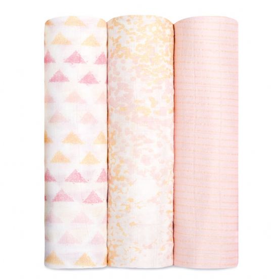 Aden and Anais - metallic primrose birch 3pack swaddles - Artock Australia