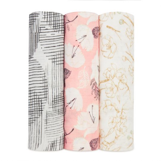 Aden and Anais - pretty petals 3-pack silky soft bamboo swaddles - Artock Australia