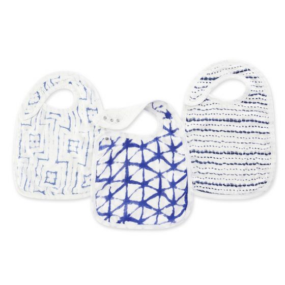 Aden and Anais - indigo bamboo 3-pack snap bibs - Artock Australia
