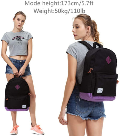 Vaschy Classic School  Backpack - Black Purple