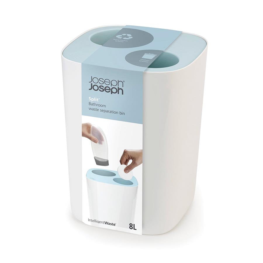 Joseph Joseph - Split Bathroom Waste Sep Bin -Blue/White - Artock Australia