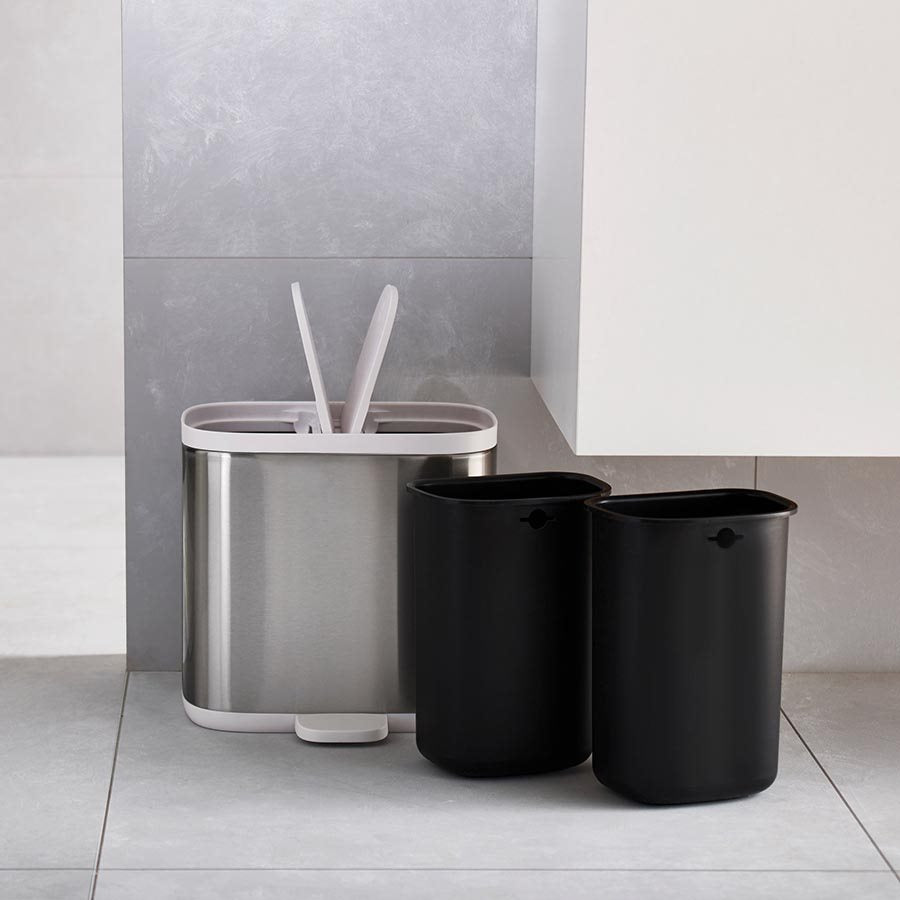 Joseph Joseph - Split BathroomWaste SeparationBin-Steel - Artock Australia