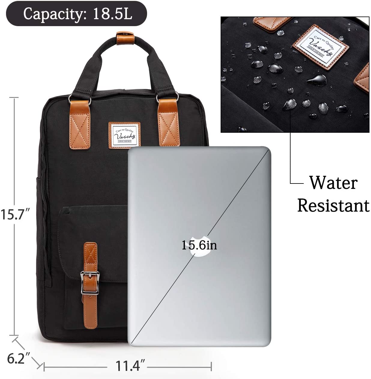 Vaschy Teen Vintage Laptop Backpack - Black