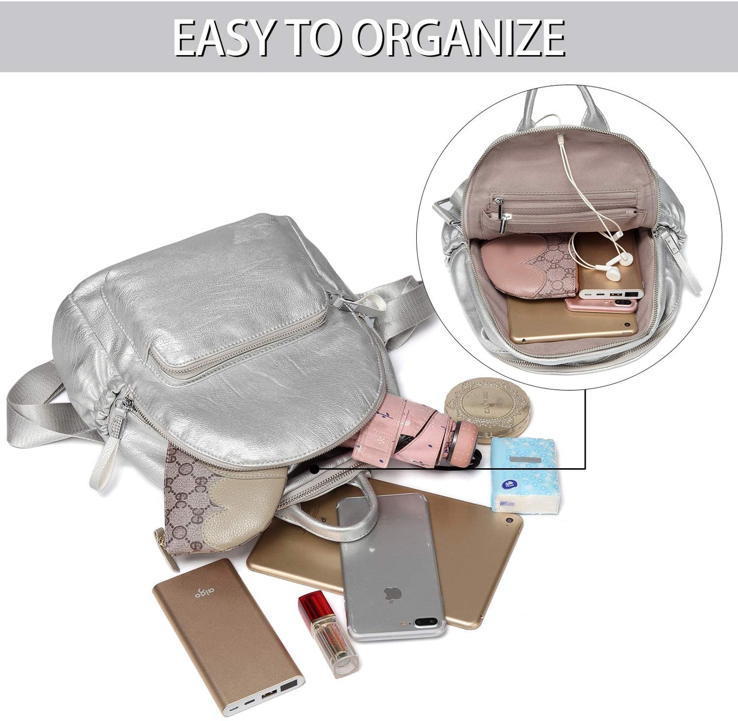 Vaschy Fashion Mini Backpack - Silver