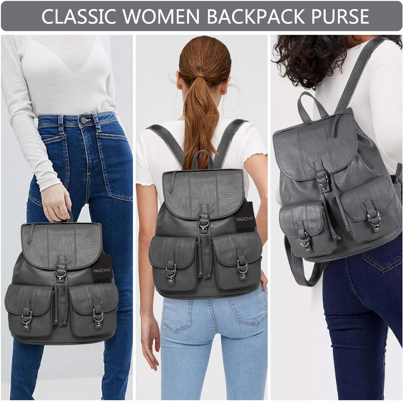 Vaschy Classic Large Backpack- Grey