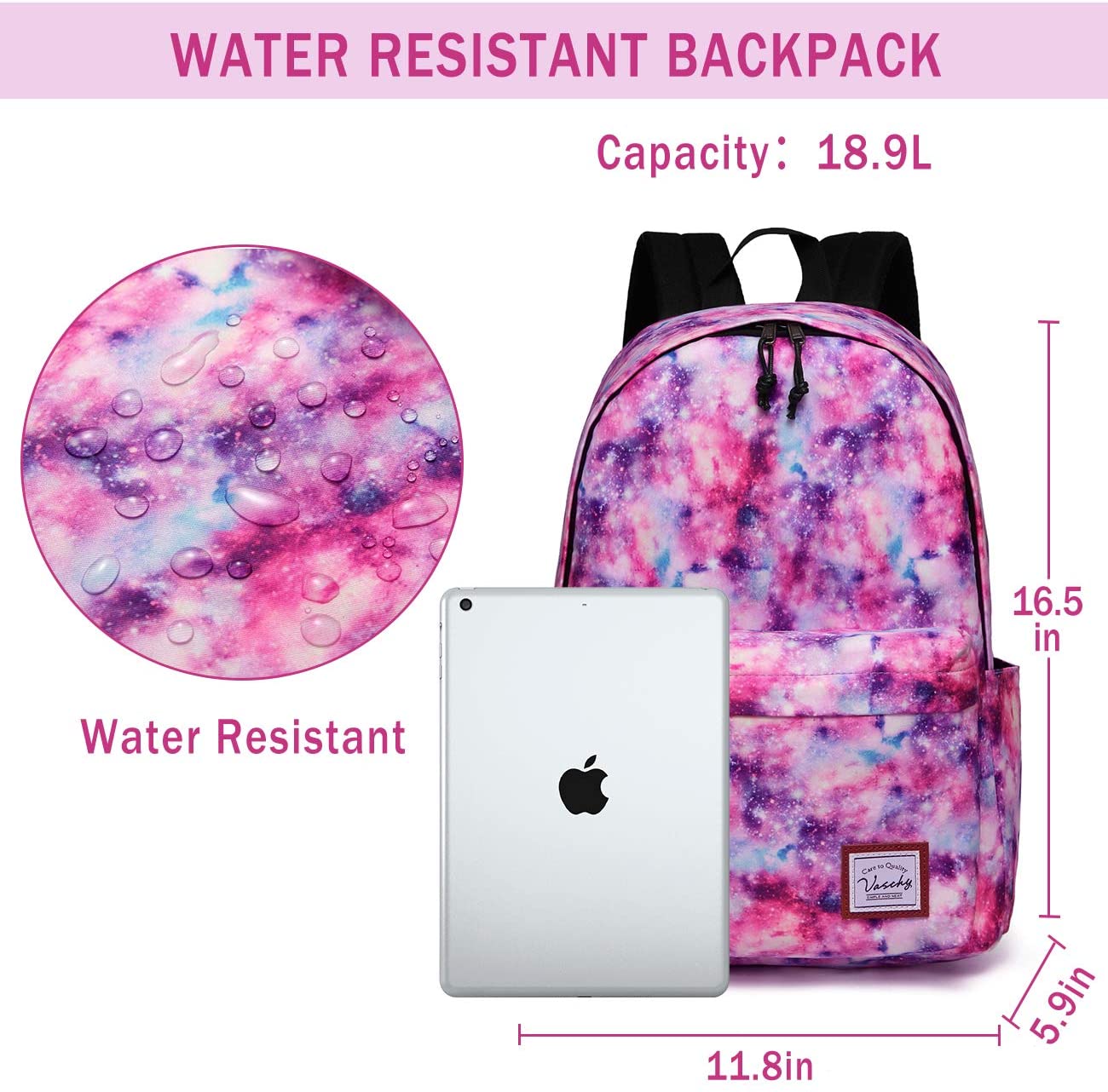 Vaschy Teen Girl School Backpack - Pink Galaxy