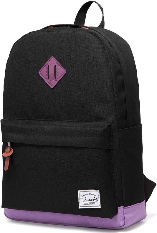 Vaschy Classic School  Backpack - Black Purple