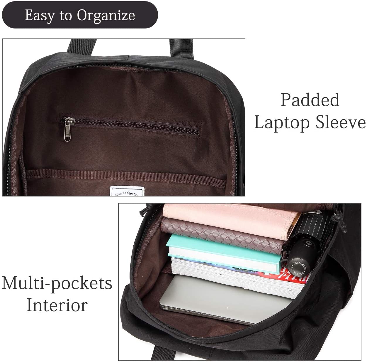 Vaschy Teen Vintage Laptop Backpack - Black