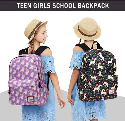 Vaschy Teen Girl School Backpack - Black Unicorn