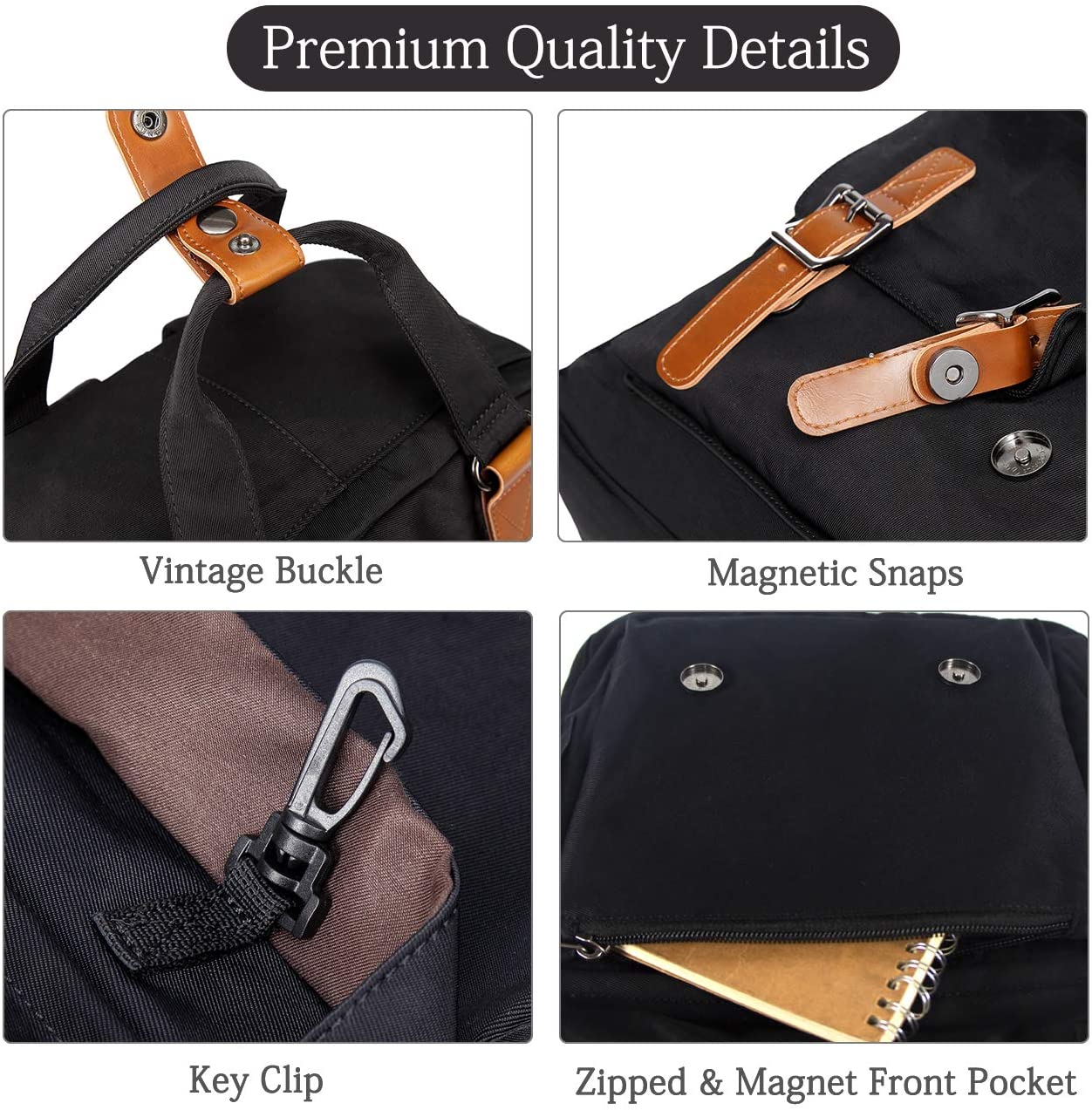 Vaschy Teen Vintage Laptop Backpack - Black