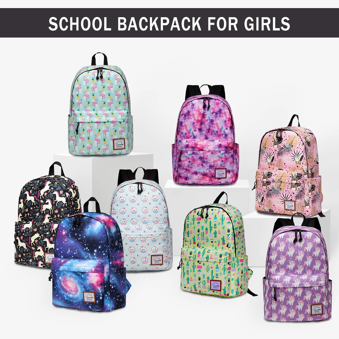 Vaschy Teen Girl School Backpack - Black Unicorn