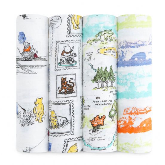 Aden and Anais - disney baby classic swaddles winnie the pooh 4-pacK - Artock Australia