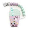 Loulou Lollipop | Taro Bubble Tea Silicone Teether Holder Set - Lilac Mint | Artock Australia